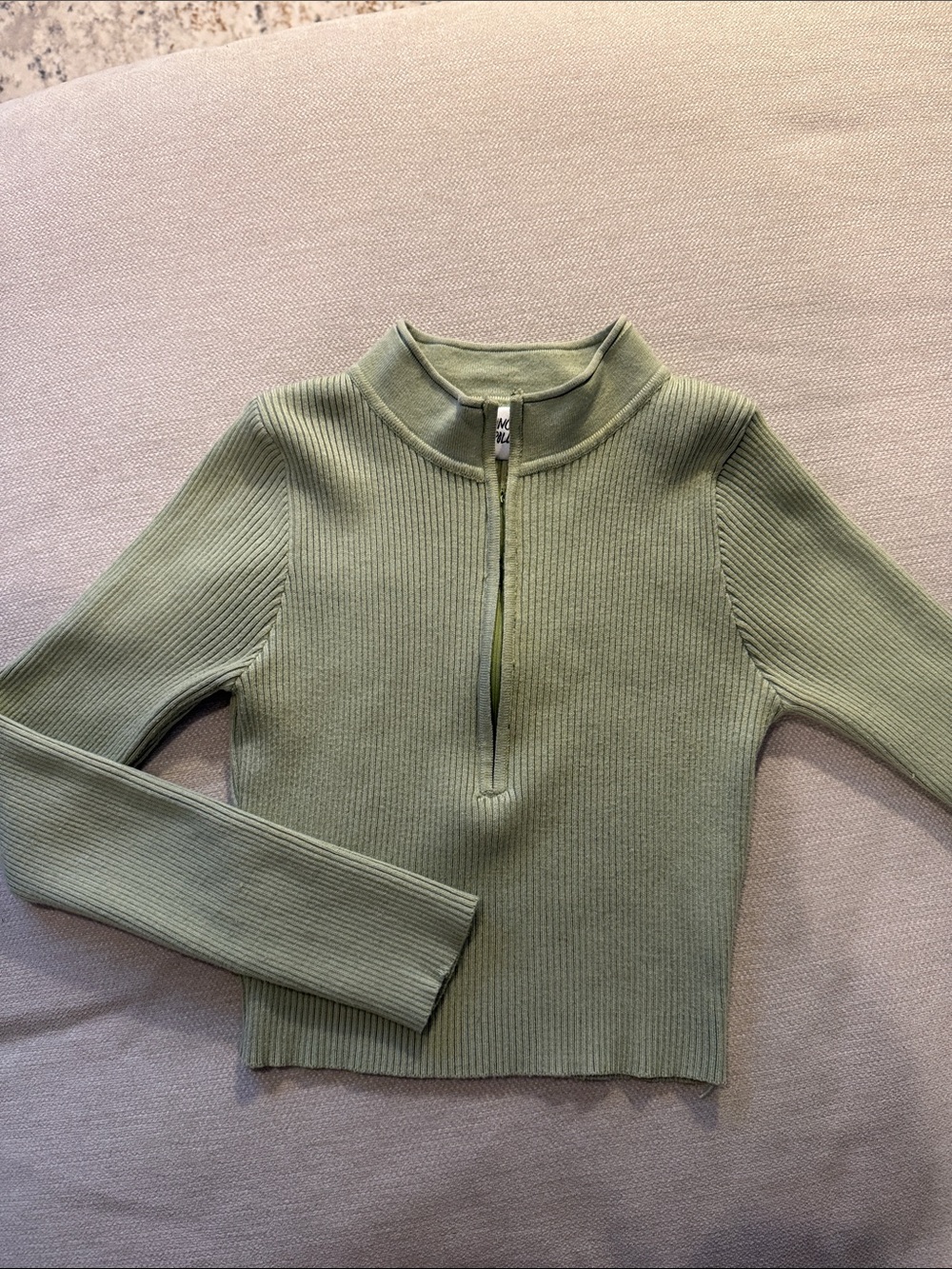 Princess Polly Ribbed Half-Zip Mock Neck Sweater - Sage Green
